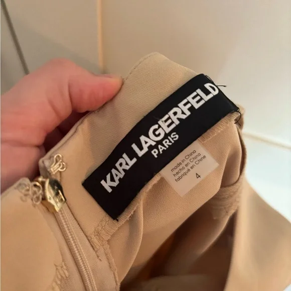 Karl Lagerfeld Crepe Sheath Dress in Tan Size 4 Midi length - Picture 5 of 9